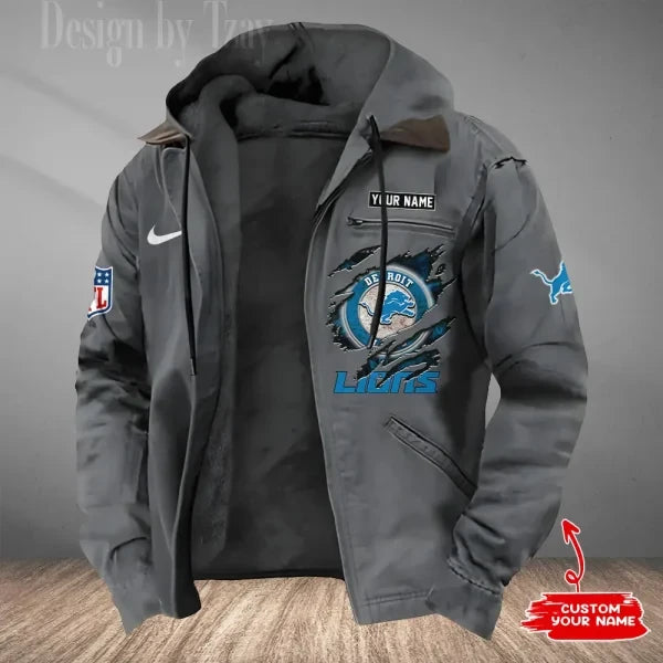 Detroit Lions Men's Casual Padded Jacket Hooded Trending 2026 SPTPJH172