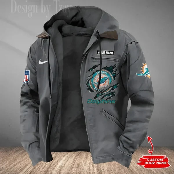 Miami Dolphins Men's Casual Padded Jacket Hooded Trending 2026 SPTPJH181