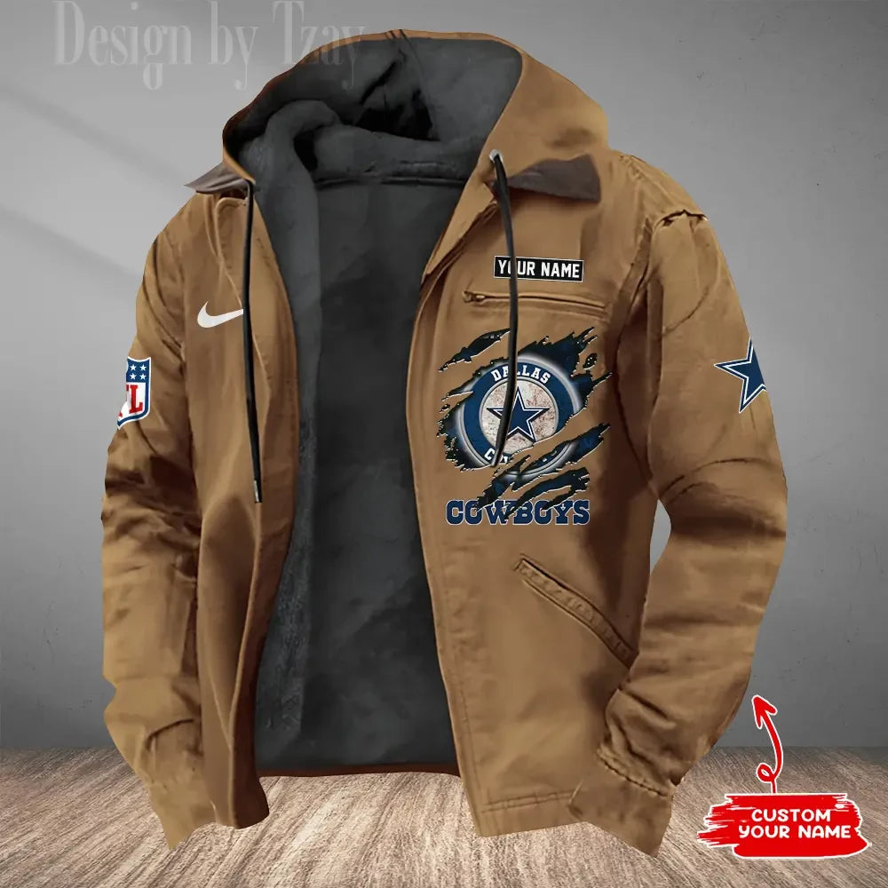 Dallas Cowboys Men's Casual Padded Jacket Hooded Trending 2026 SPTPJH170