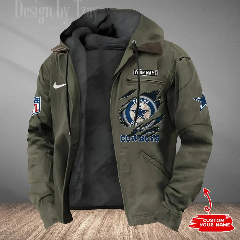 Dallas Cowboys Men's Casual Padded Jacket Hooded Trending 2026 SPTPJH170
