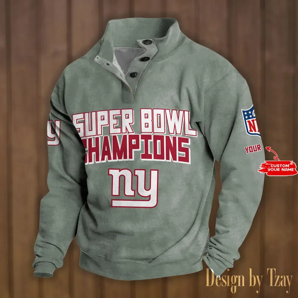 SPTS9DBSCH308 New York Giants Premium Stand-Collar Game-Day Pullover - Engineered Warmth & Personalized Names DV8