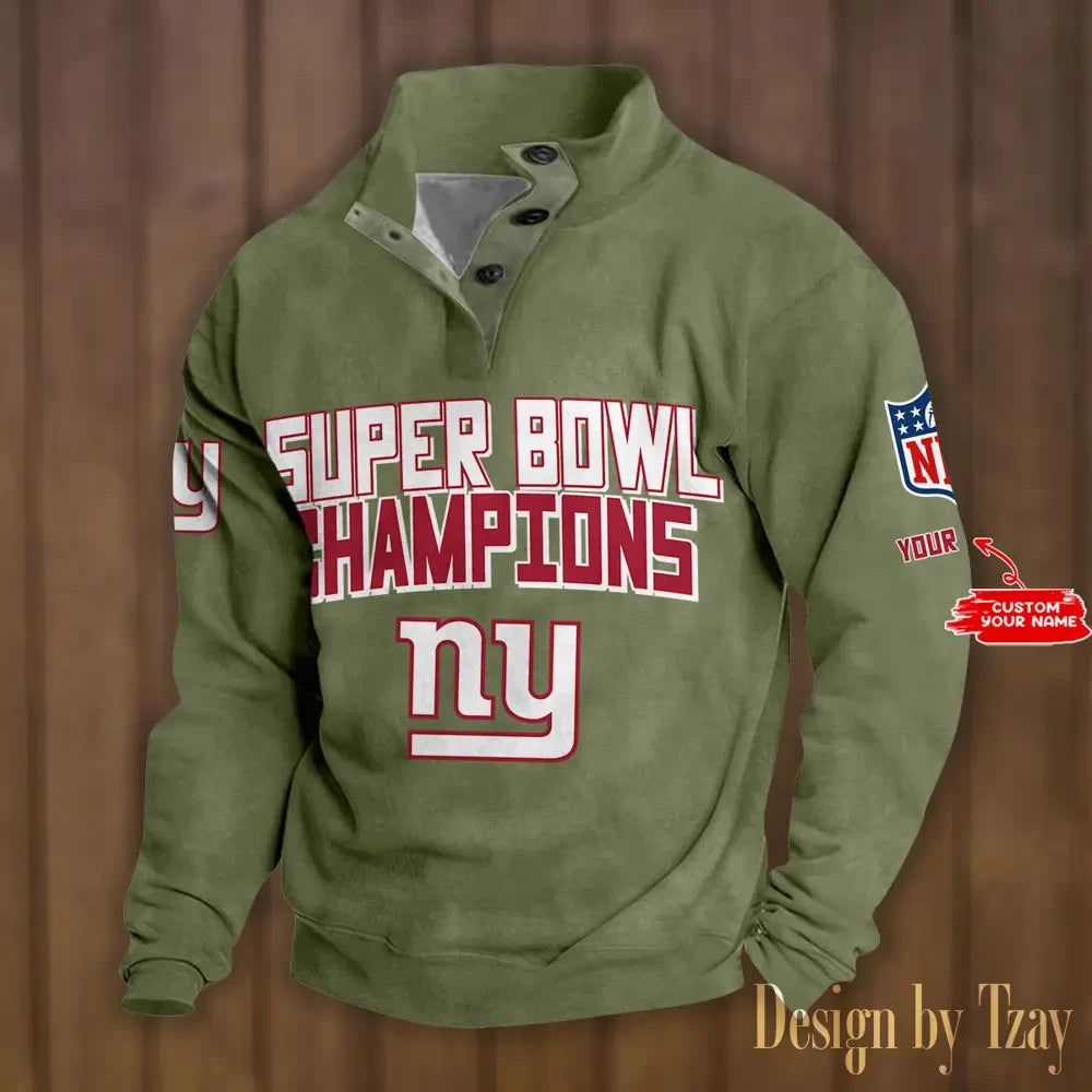 SPTS9DBSCH308 New York Giants Premium Stand-Collar Game-Day Pullover - Engineered Warmth & Personalized Names DV8