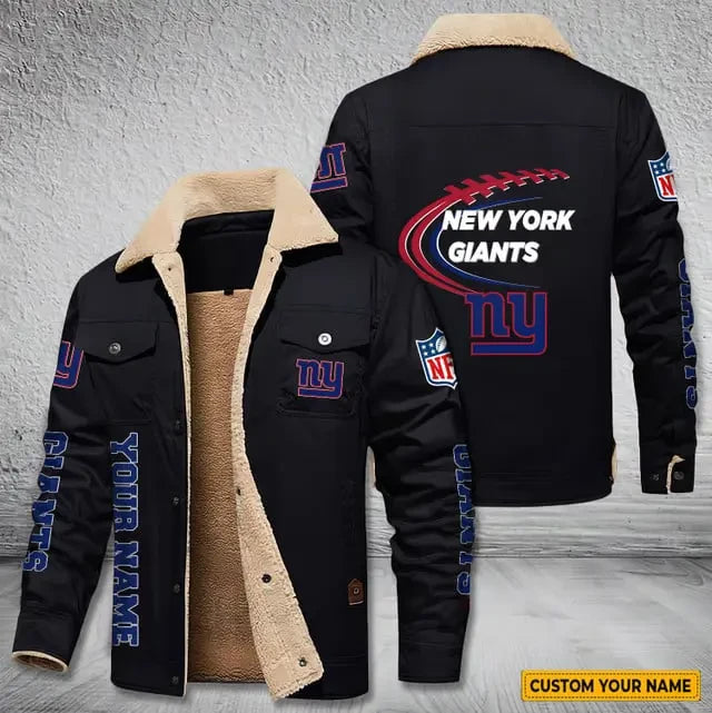 New York Giants Personalized Men's Winter Cargo Jacket Fur Collar Fleece S9WCJ024